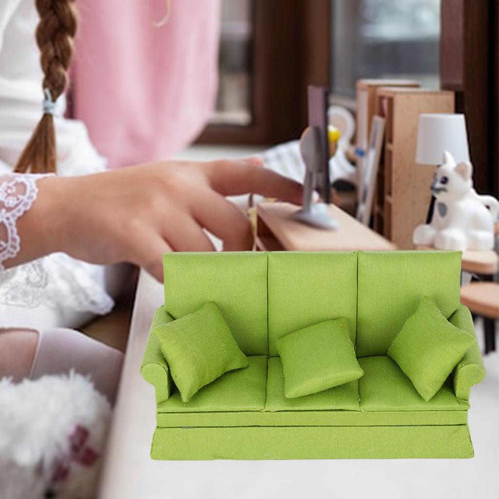 1/12 Scale Dollhouses Three-seat Miniature Couch Furniture Pretend Play for Kids Furniture Model for Dollhouses