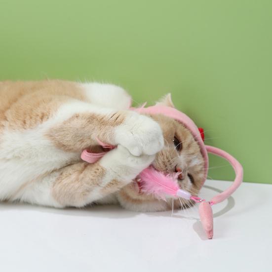 Шапка-дразнилка для кошек, интерактивная тренировочная шапка-дразнилка для снятия стресса, плюшевая шапка с перьями для кошек