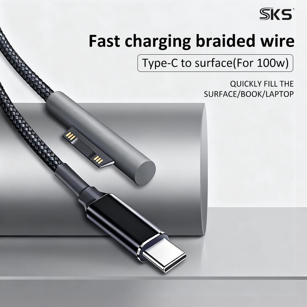 15V 4A 100W USB-C Male to Microsoft Surface Dedicated Female Port Adapter Cable Nylon Braided Fast Charging for Surface Laptop