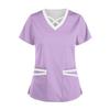 Women's Fashionable V-Neck Short-Sleeved Work Clothes With Drawstrings And Pockets Color Matching  Tops And Protective Clothing