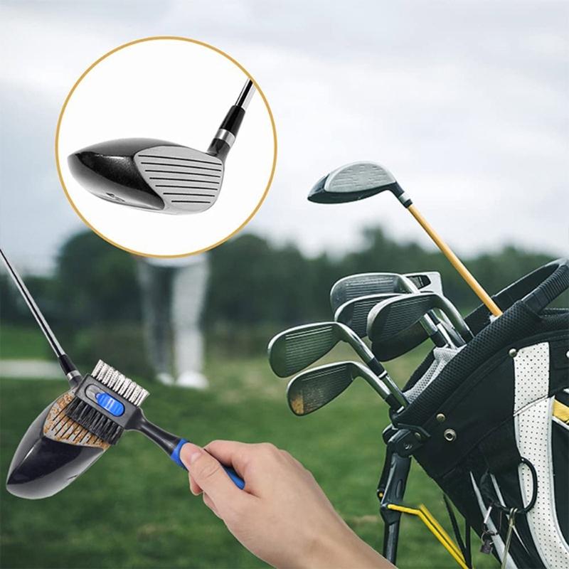 Golf Club Brush Long Handle Double Sided Golf Rod Golf Groove Cleaner Golf Cleaning Brush Golf Club Aids with Keychain