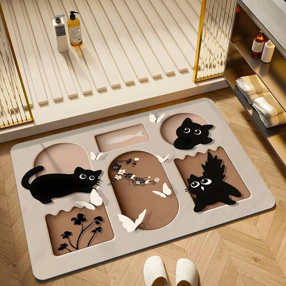 Kitten Diatom Mud Bathroom Floor Mat Non-Slip Absorbent Quick-Drying Foot Mat Toilet Toilet Door Carpet Dirt-Resistant
