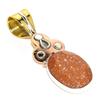 Natural Sunstone Gemstone Two Tone 925 Solid Sterling Silver Pendant 1.75'' I5q38