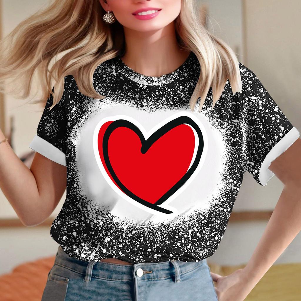 Женская свободная футболка с круглым вырезом и принтом ко Дню святого Валентина с короткими рукавами