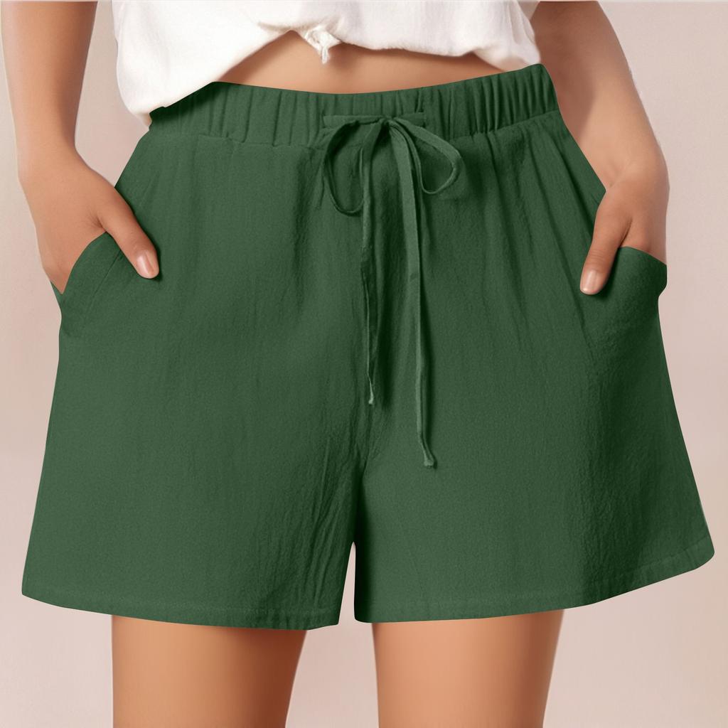 Женские повседневные хлопковые и льняные однотонные свободные шорты со шнуровкой и эластичным поясом длиной три четверти