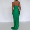 Вечернее платье макси на бретелях, женское облегающее зеленое длинное клубное платье без рукавов с разрезом, летняя одежда 2022