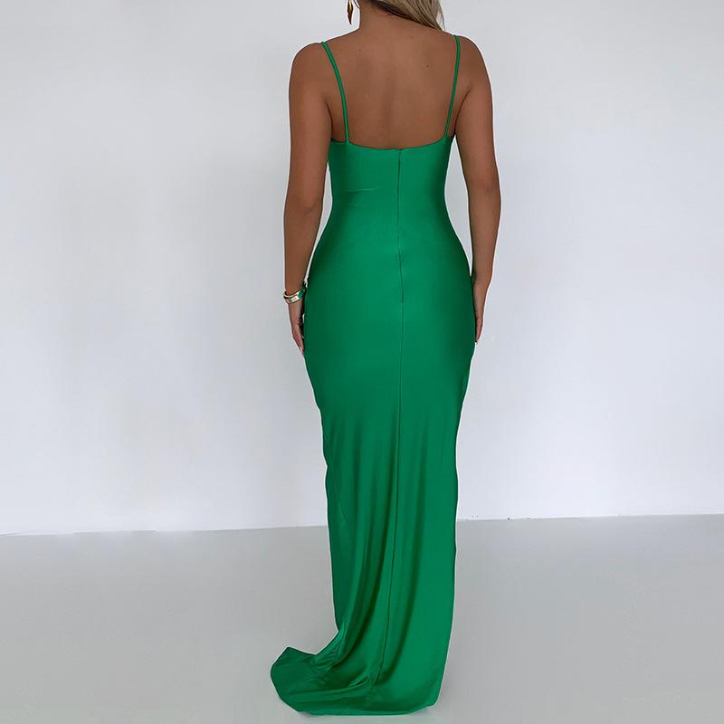 Вечернее платье макси на бретелях, женское облегающее зеленое длинное клубное платье без рукавов с разрезом, летняя одежда 2022