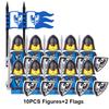 Европейские средневековые военные фигурки рыцарей и солдат, строительные блоки, флаги крестоносцев, оружие, щит, меч, шлем, игрушки в сборе