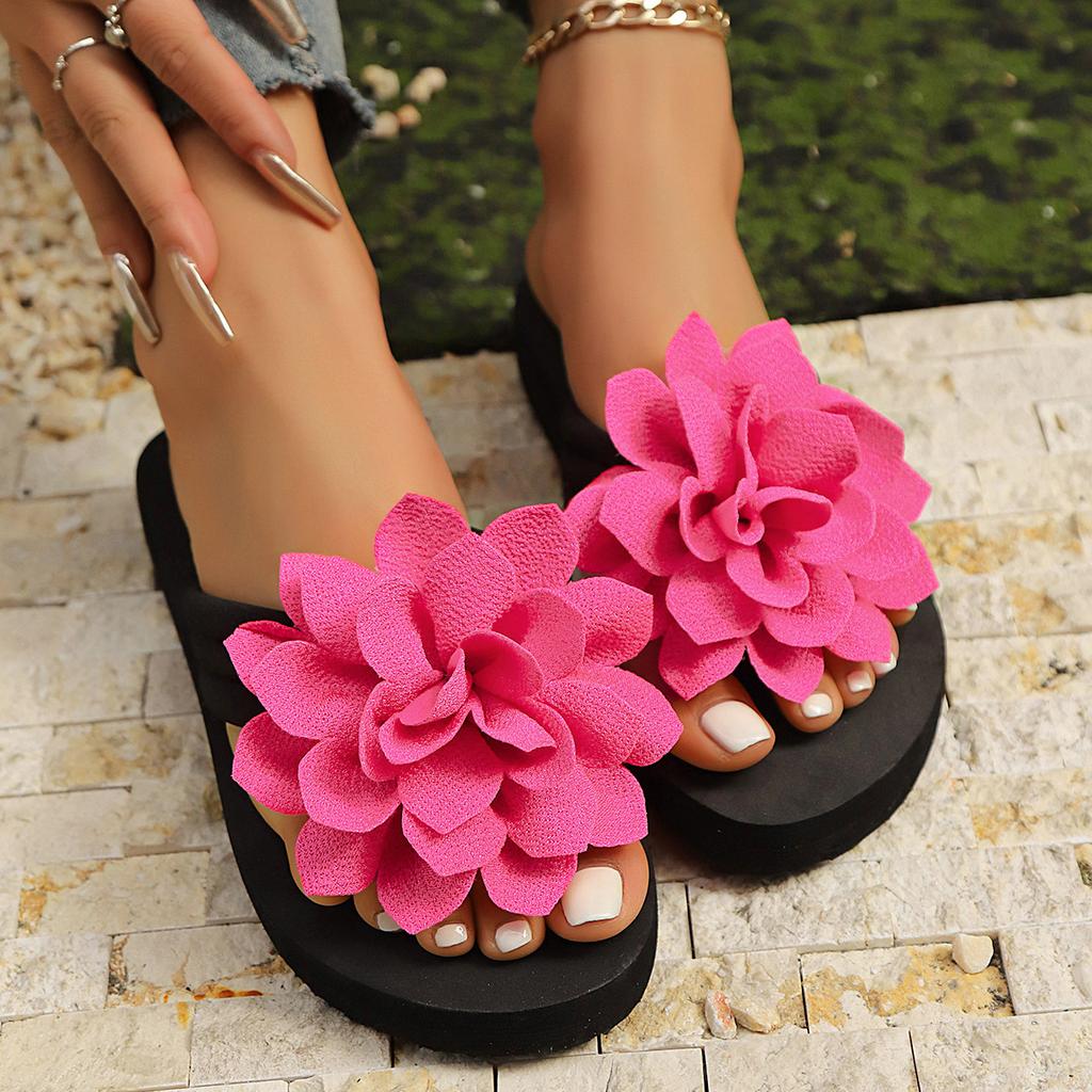 Пляжные шлепанцы с цветком больших размеров, Удобные нескользящие тапочки для женщин, Женская обувь на плоской подошве