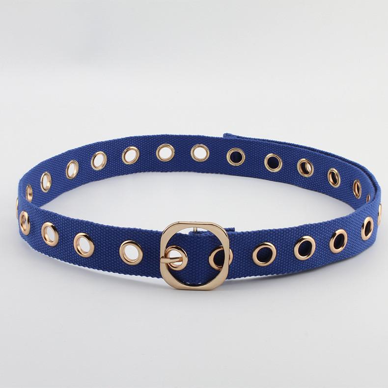 Цвет Однотонный Простой Пористый Дизайн Женский Повседневный Холщовый Ремень с Квадратной Пряжкой