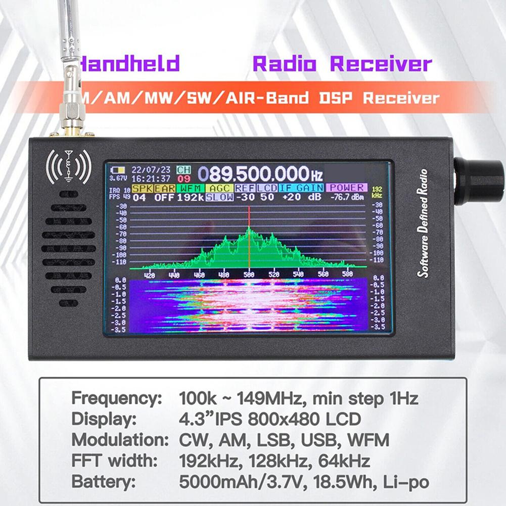 Для DSP Зарядка Коротковолновый Радиоприемник 100 кГц 149 МГц 16-битная Выборка Спектр Водопад 99 Пресетов TCXO 26 МГц