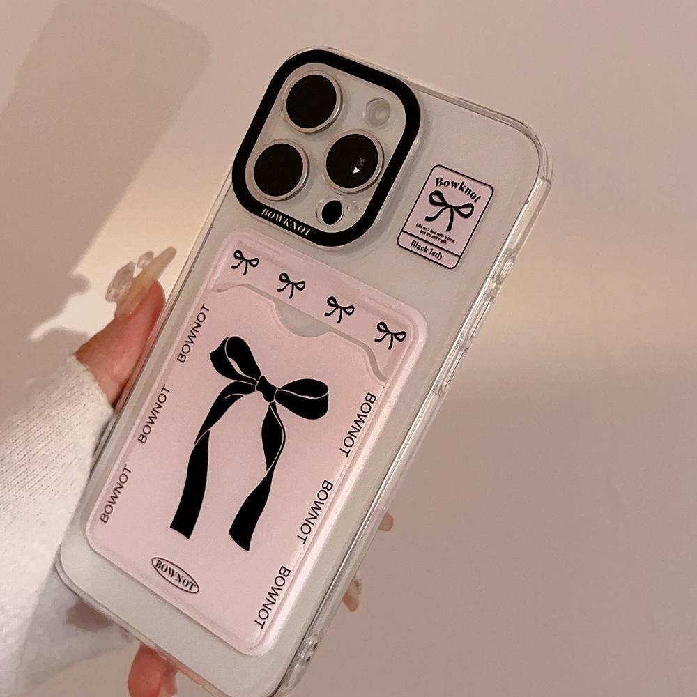Корейский Милый Держатель для Карт с Бантом Чехол для Телефона Для iPhone 17 16 15 14 13 12 11 Pro Max X XR 7 8 Plus SE Кошелек Ударопрочный Мягкий Чехол