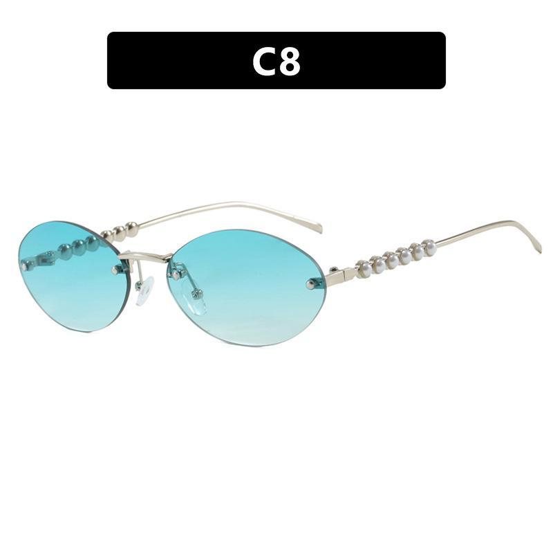 Small Frame Oval Rimless Pearl Sunglasses for Women Men Luxury Brand Vintage Sun Glasses Fashion Boundless Shades Eyewear
