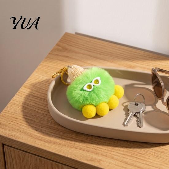 Fluffy Octopus Keychain Plush Keychain, Fuzzy Stuffed Sea Animal Bag Charm, Hanging Charm Knit Hat with Keyring for Backpacks and Handbags Small