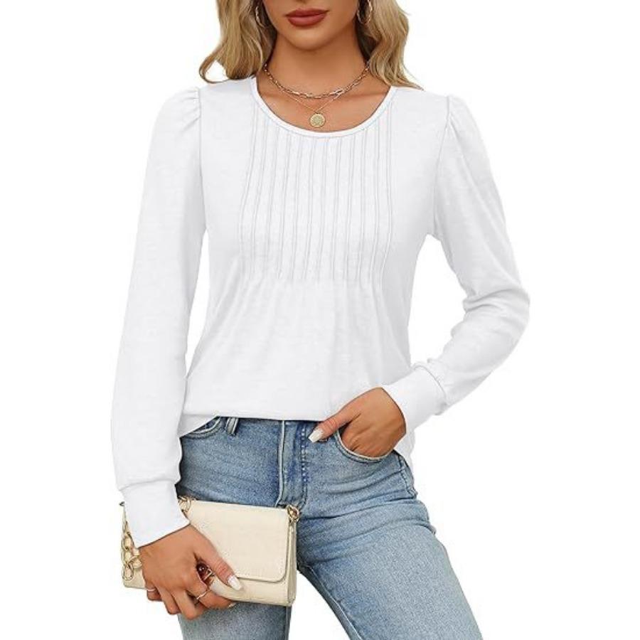Осенняя женская футболка с длинным рукавом, модные топы, повседневные плиссированные свитера с низким круглым вырезом, женская одежда