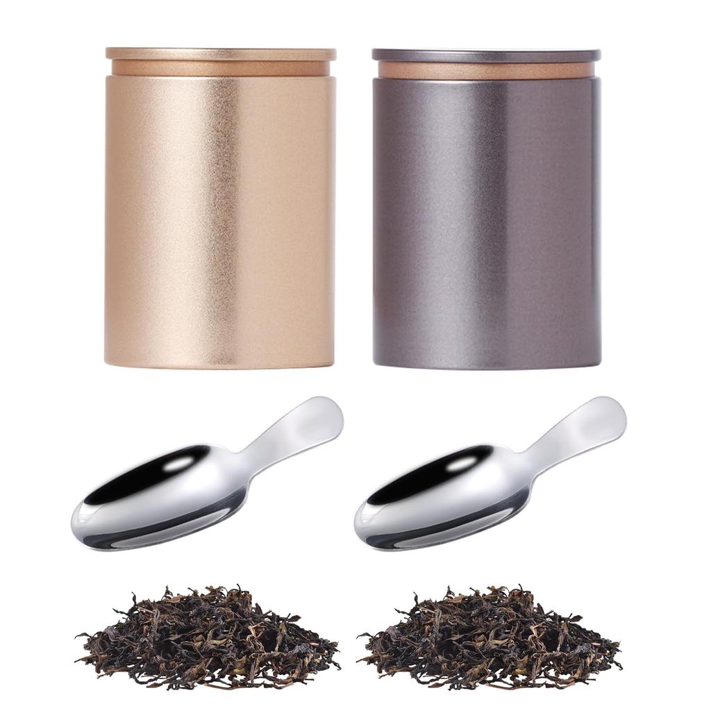 Kasanidika 2-Piece Iron Tea Box Set with Tea Leaf Can, Tea Caddy, and Teaspoon, Airtight, Light-Proof, Dishwasher Safe, Perfect as a Gift