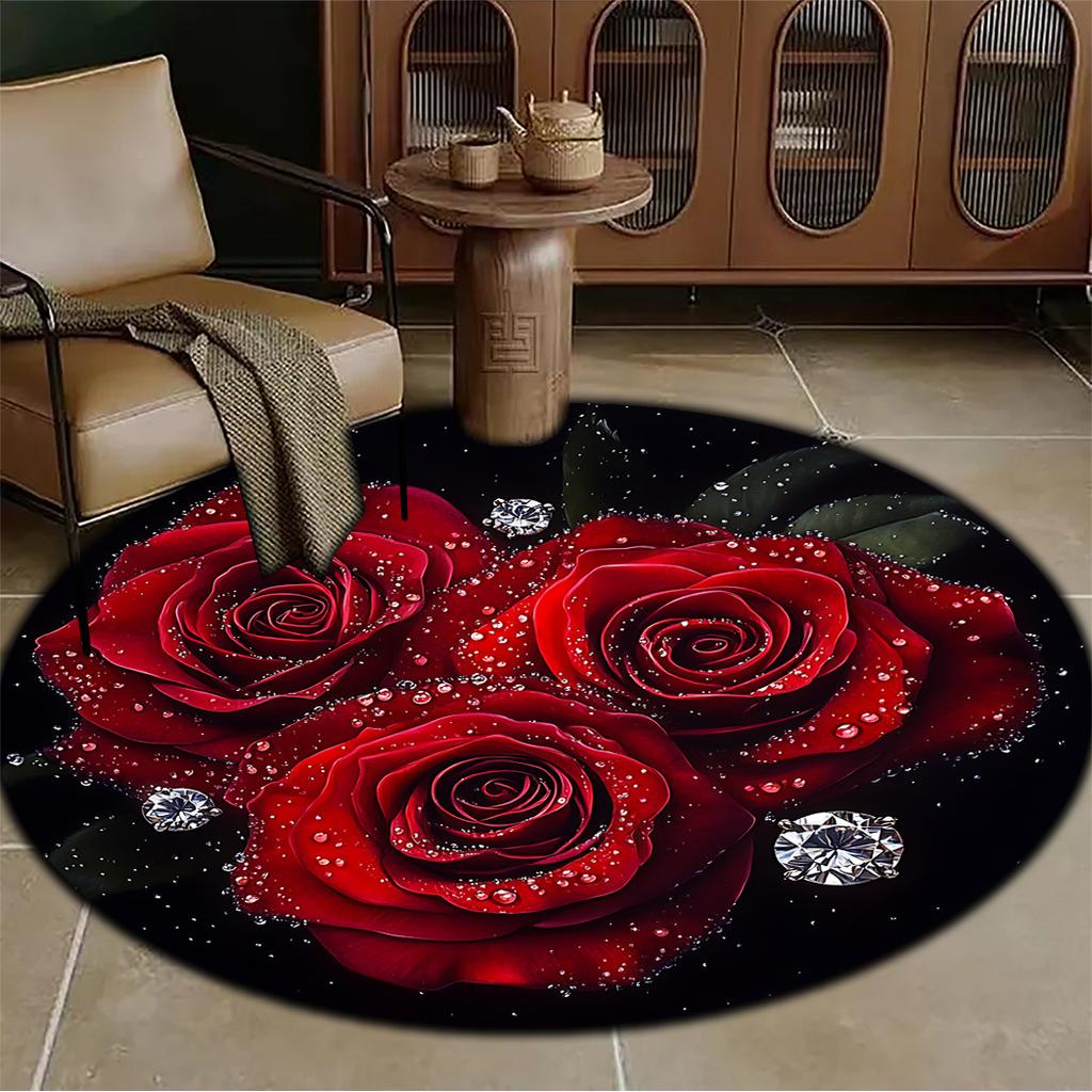 1 шт. круглый ковер с рисунком красной розы для дома, нескользящий моющийся ковер из волокна, мягкий удобный коврик для спальни, гостиной