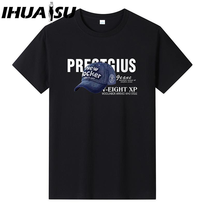 IHUASU Хлопковая футболка с коротким рукавом, мужская модная свободная рубашка с половиной рукава, сострадательная рубашка с принтом