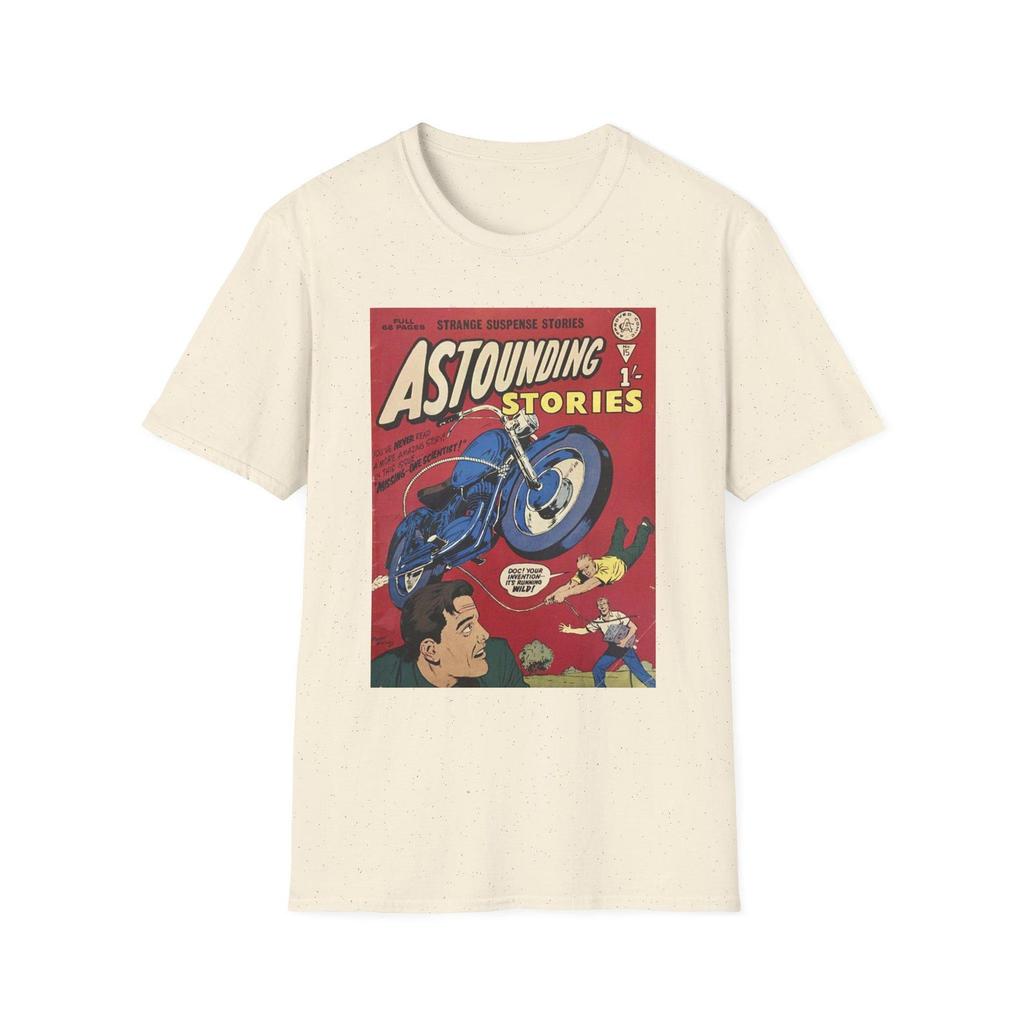 Astounding Stories Comic Cover T-Shirt and kids tshirt | Vintage Motorcycle Graphic Tee for Retro Sci-Fi Fans