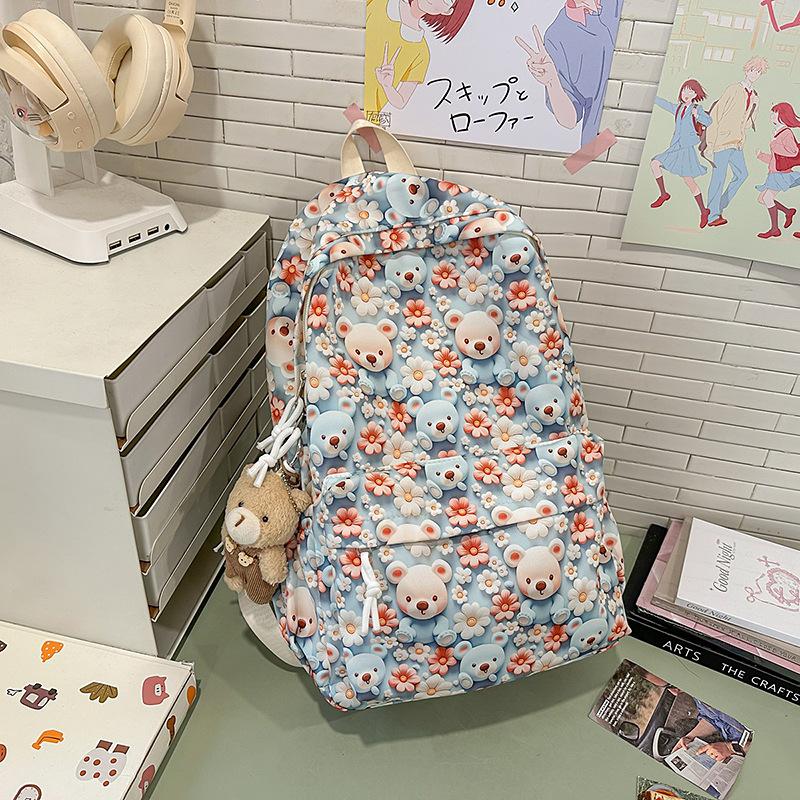 Школьный рюкзак корейская версия ins милый мультяшный принт медведя элемент ulzzang универсальный мягкая девочка цветок спина