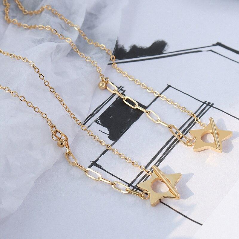 Stainless Steel Star Ot Buckle Design Necklace Pendant Plated Gold for Women's Gothic Accessories Jewellery Christmas Gift