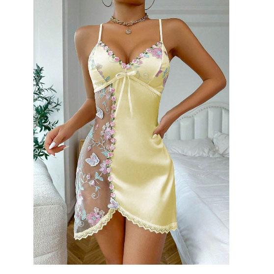 Весенняя Мода Сексуальные Женские Ночные Сорочки Платье Цветочная Вышивка Бабочками Контрастное Кружево Бэбидолл Y2K Ночные Рубашки Одежда