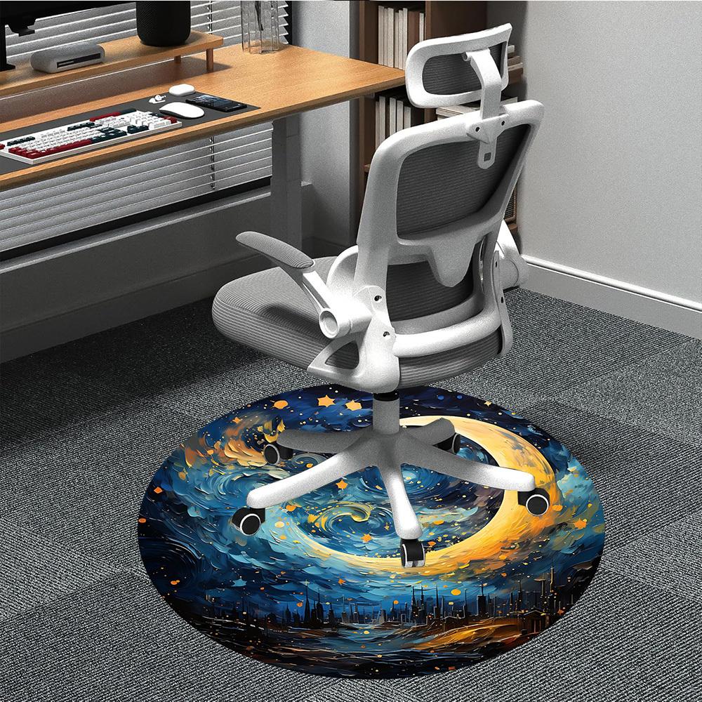 1PC Moon Night Office Round Area Rug, Mat Suitable For Office, Under Office Chairs Bedroom Living Room Home Decor, Room Deco