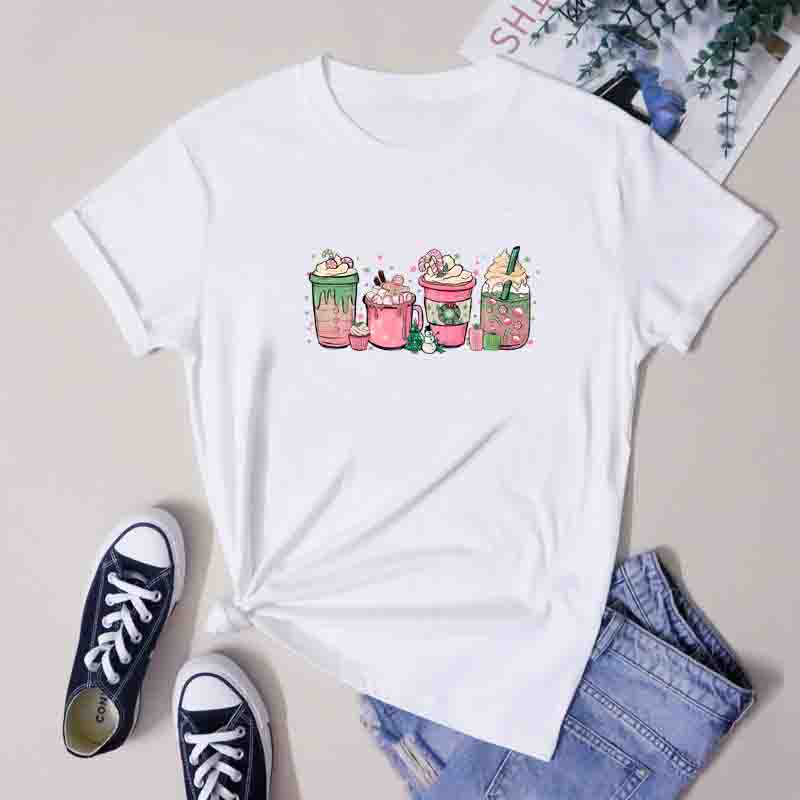 Y2k Pink Christmas Coffee Graphic Tee Funny Coffee Lover Xmas Gift Top Cute Unisex Winter Holiday Festive Drink TShirt