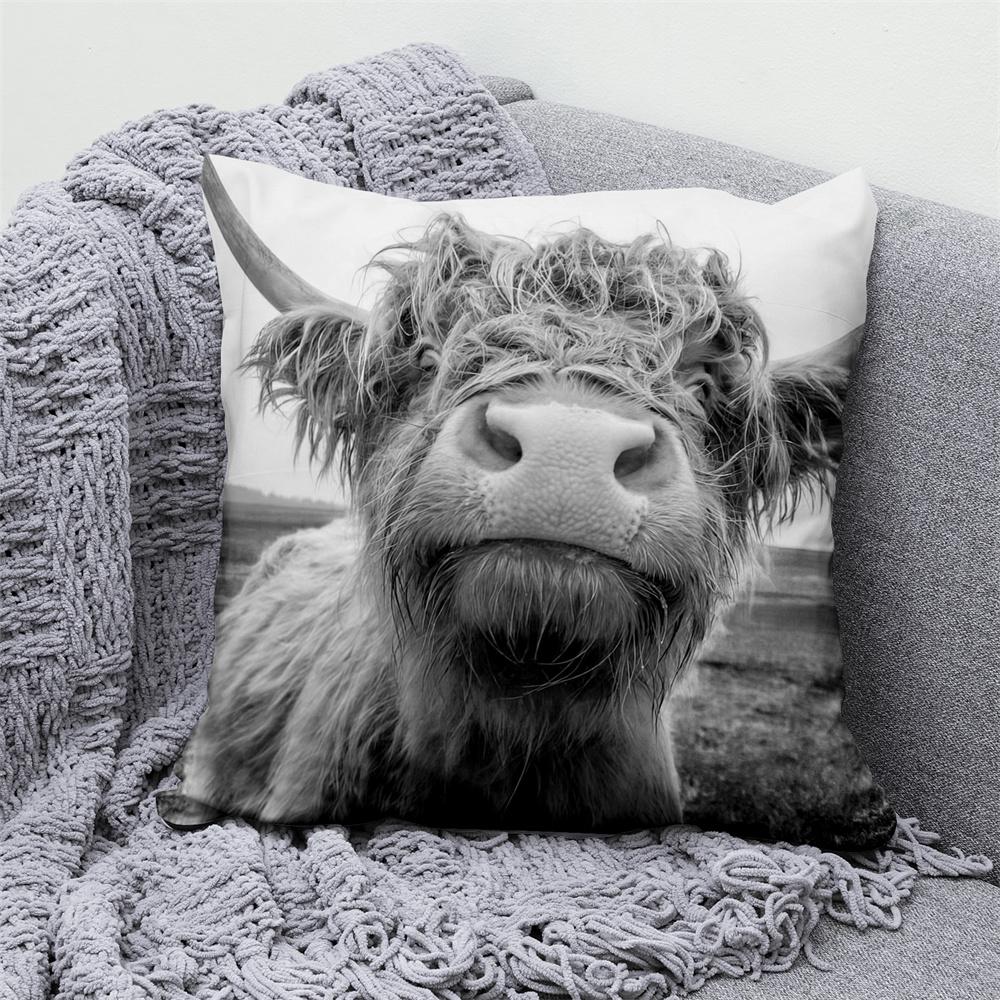 Juste de coussin en velours, анималистический цветочный узор, декоративная ткань taie d'oreiller, oreiller pour la maison, канапе, chambre, voiture, loup, vache