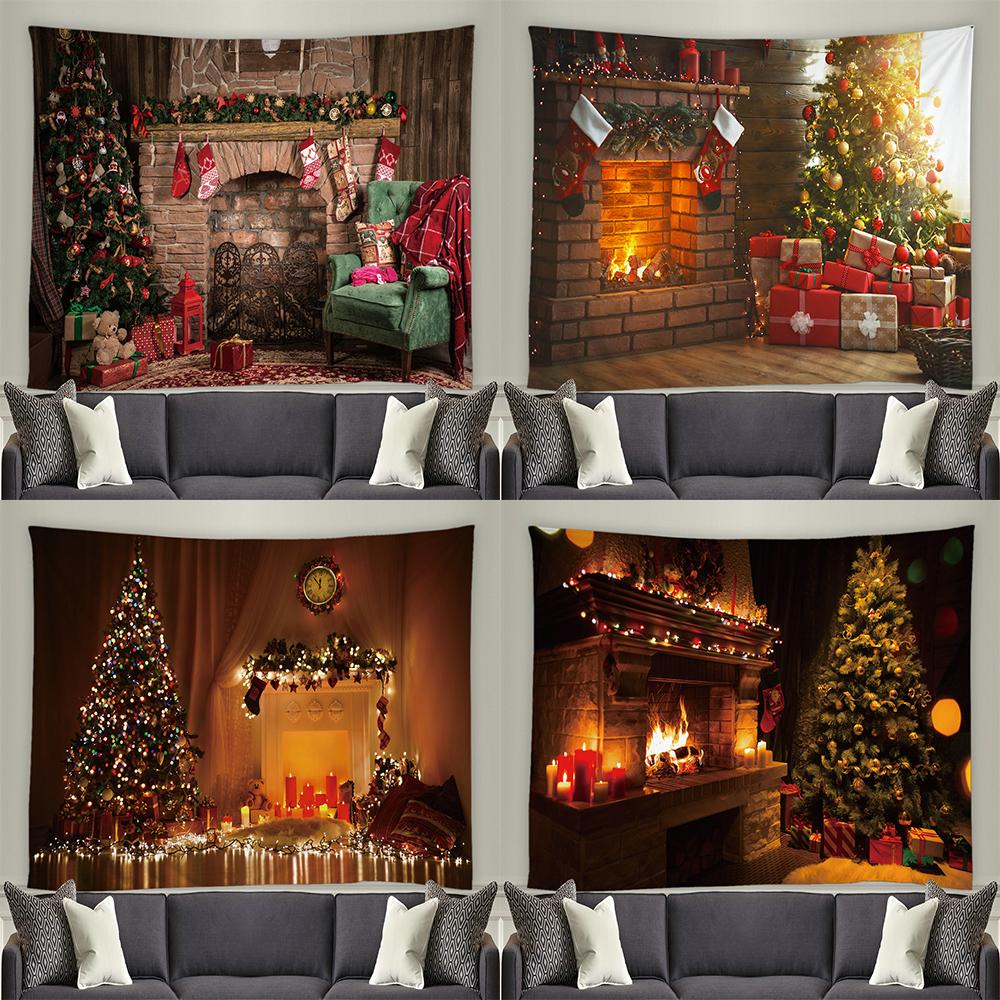 С Рождеством Санта-Клаус, Рождественская елка, камин, гобелен с принтом, украшение для дома, гостиной, спальни, стены, гобелен