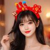 Головной убор Новогодний обруч для волос Вышитый бант Древний стиль Повязка на голову Красная плюшевая повязка Фестиваль