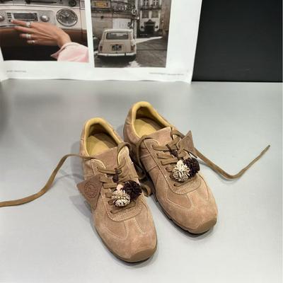 2025 осень новые ретро немецкие тренировочные туфли женские нишевый дизайн повседневные мягкая подошва нишевые круглый носок шнуровка универсальные кроссовки Форрест Гамп