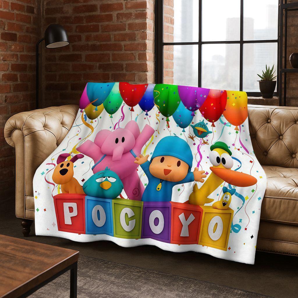 P-Pocoyo Elly Pato Cartoon Flannel Blanket Soft Warm Throw Blanket for Bed Bedroom Room Living Room Travel Picnic Kid Gift