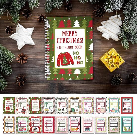 Merry Christmas Gift Card Book 10 Pages Greeting Card Album Keeper DIY Spiral Bound Christmas Gift Card Holder Xmas Gifts for Family Friends Students