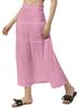 Women Solid Viscose Rayon Casual Skirt, High Waist Smocked Midi