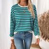 Женский топ в тонкую полоску, осенний свитер с круглым вырезом и длинными рукавами, свободная спортивная толстовка