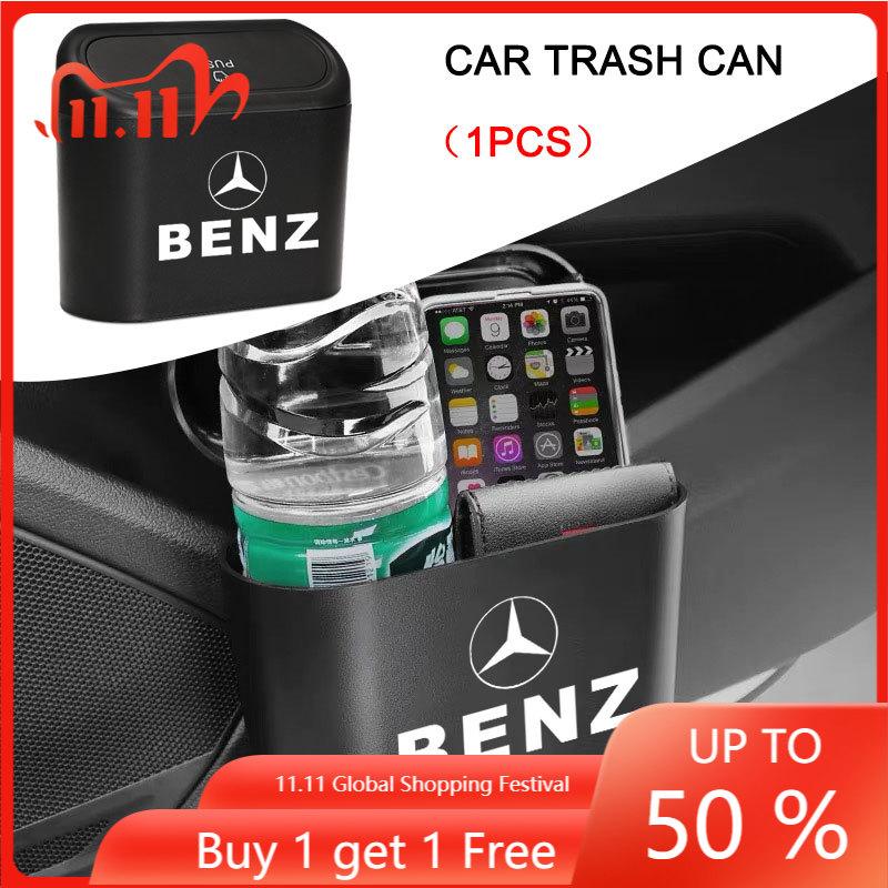 CRY1 Car Trash Bin Hanging Storage Box ABS Square Pressing Trash Bin Stickers For Mercedes Benz A180 A200 W205 E63 AMG 2014 2015 W166