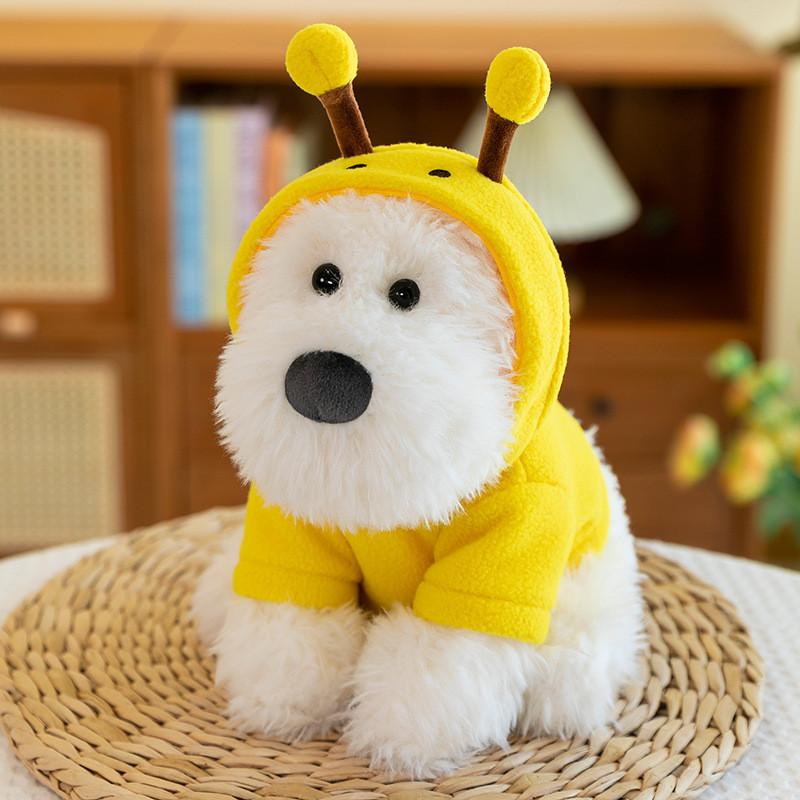 Adorable Plush Highland White Terrier Dog Toy Soft And Cuddly With Bee And Frog Outfits For Kids