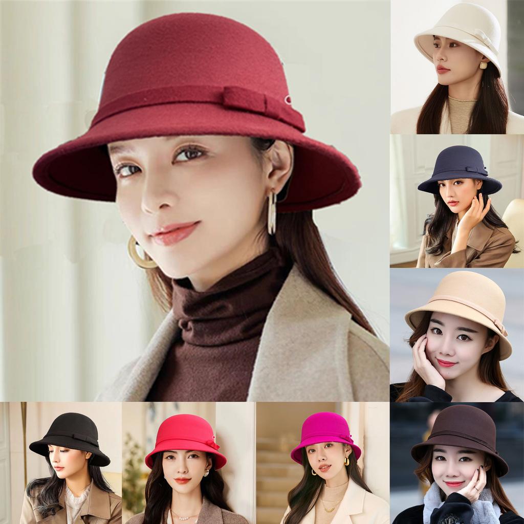 Women's Woolen Top Hat, Round Top Fisherman Hat, Internet Famous Versatile Retro British Basin Hat