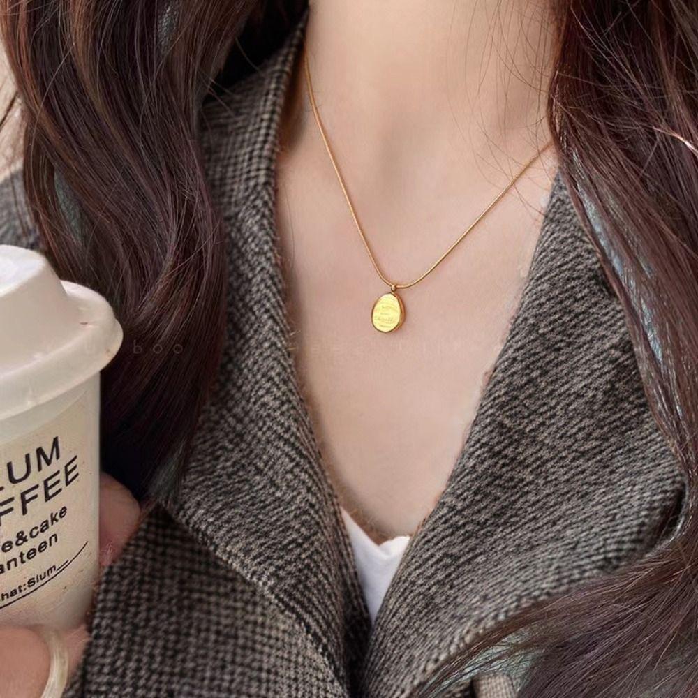 Minimalist Small Round Pendant Necklaces Fashion Clavicle Chain Choker Letter Necklace  Women
