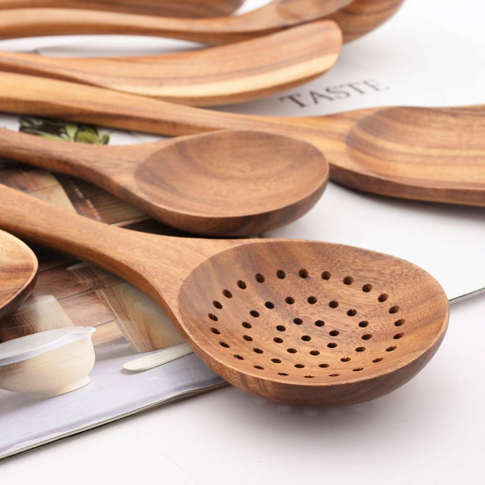 Jankng Wood Kitchenware Cooking Utensils Set Non-stick Wooden Shovel Spoon Colander Kitchen Tableware Tool Household Kitchen Tools