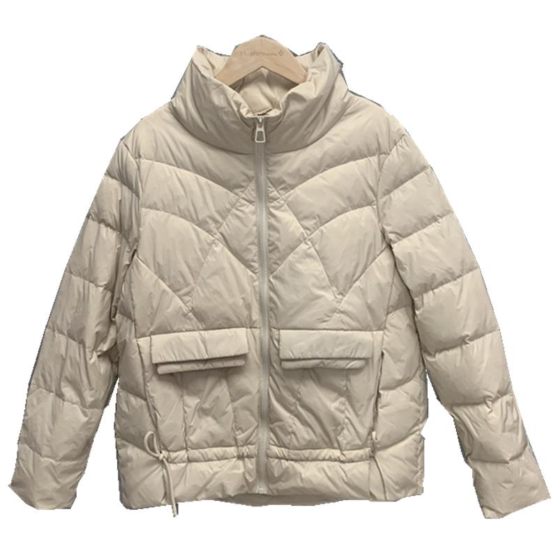 Женская осенне-зимняя куртка на белом утином пуху, стеганая парка с коротким воротником-стойкой и карманом, свободная тонкая однотонная куртка