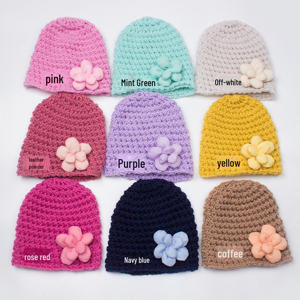 European & American Winter Knitted Wool Baby Hat with Small Flowers - Multicolor, Warm Pullover Design