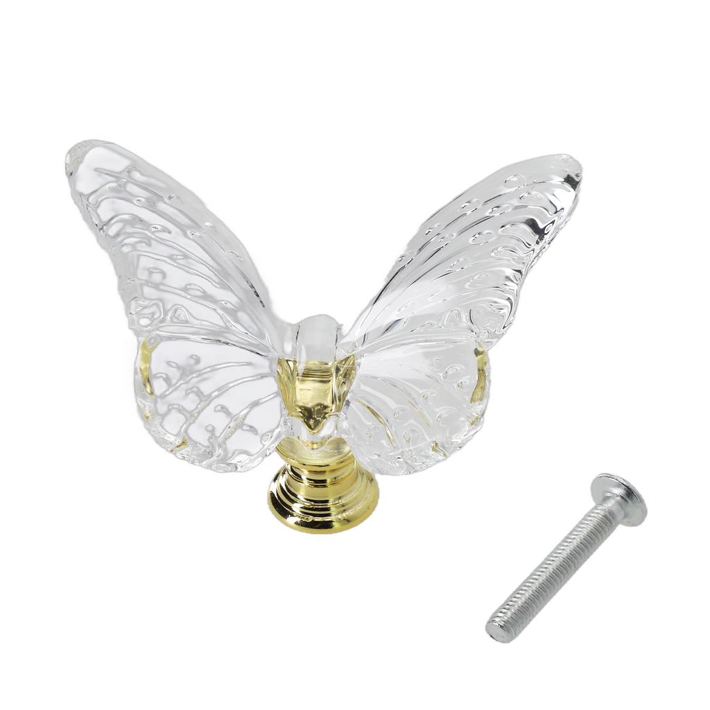 Glass Butterfly Drawer Knobs with Metal Mounts for Dressers Bathroom Cabinets Closets and Home Furniture Decoration