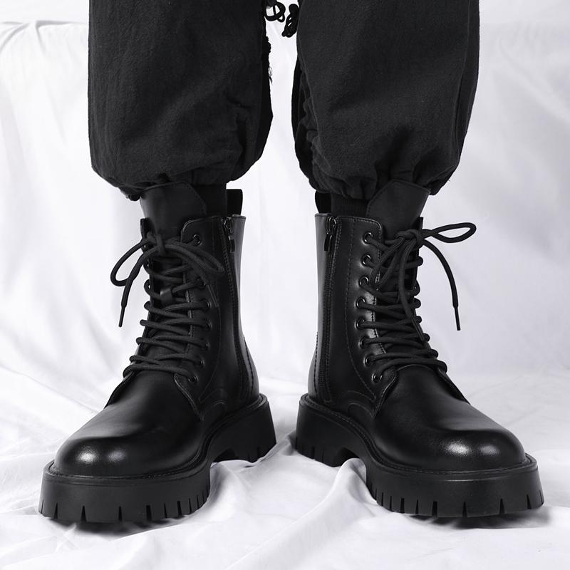 Универсальные мужские ботильоны, мужская повседневная кожаная обувь, мужские мотоциклетные ботинки, зимние плюшевые кроссовки для отдыха на природе, высокие панковские туфли