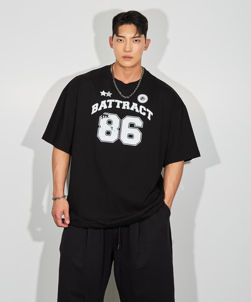 BATTRACT 86 Rugby Style Oversized Short Sleeve T-Shirt_Black
