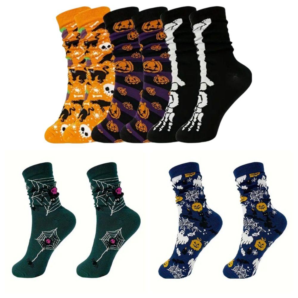 2pairs Cartoon Bat Pumpkin Pattern Unisex Socks Funny Costume Accessories Crew Socks  for Men Women