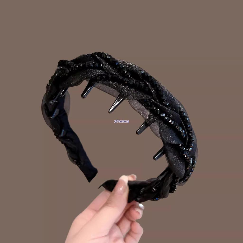 Роскошная женская повязка на голову из черной хрустальной сетки - Высокий верх, Универсальная и стильная