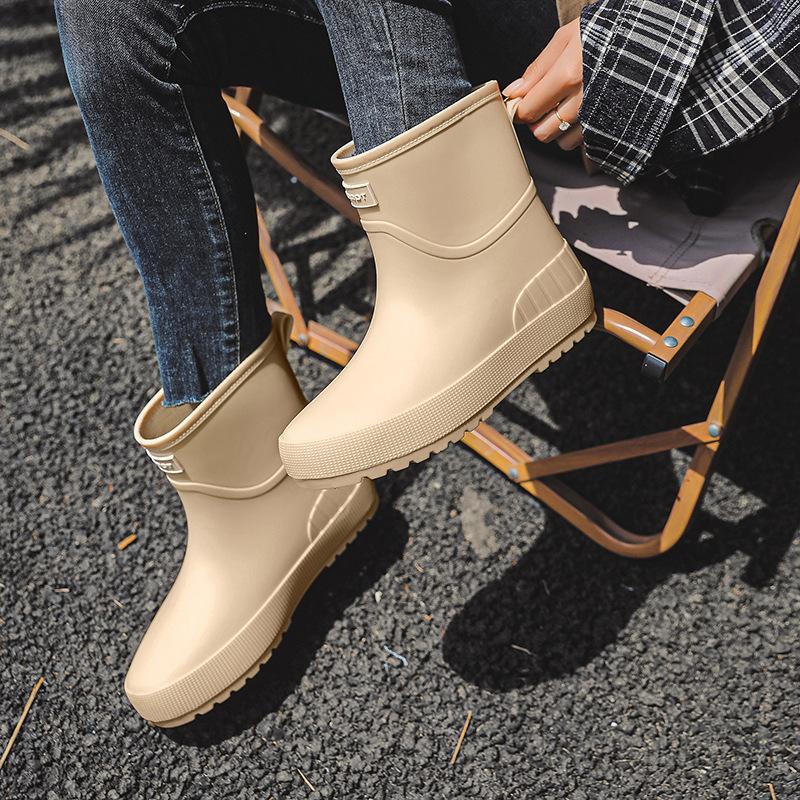 Новые женские резиновые сапоги средней длины, повседневные универсальные, водонепроницаемые и нескользящие, модные, износостойкие, с бархатной подкладкой, теплые, для воды, обувь