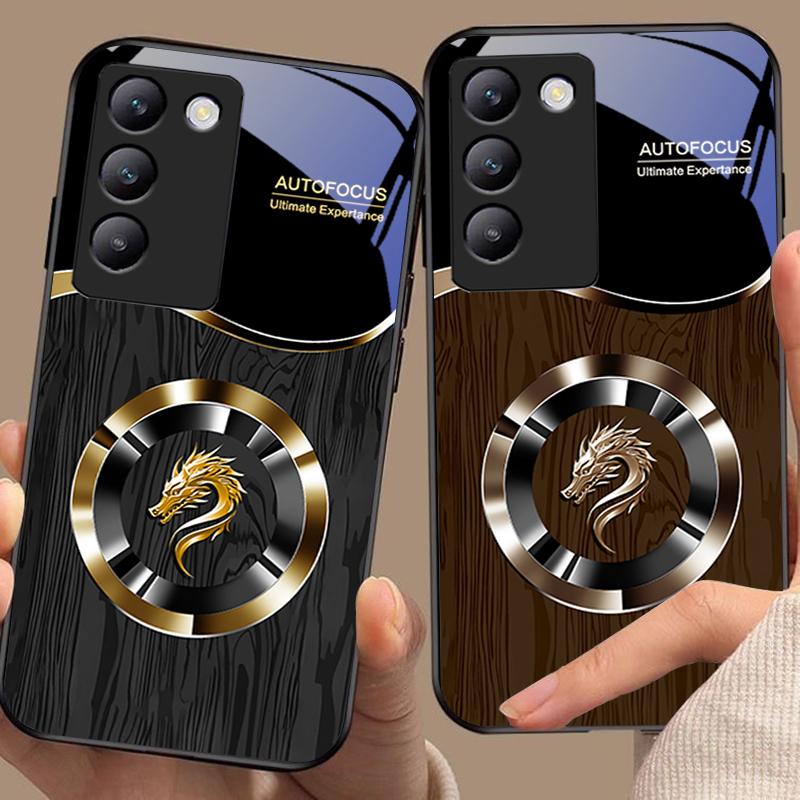 Circle Dragon Для Y72 33S 11 03 36 96 Lite 35 16 Iqoo 12 V40 SE 5G 29 40 21 30 X80 Pro Vivo Чехол для телефона из закаленного стекла Черный